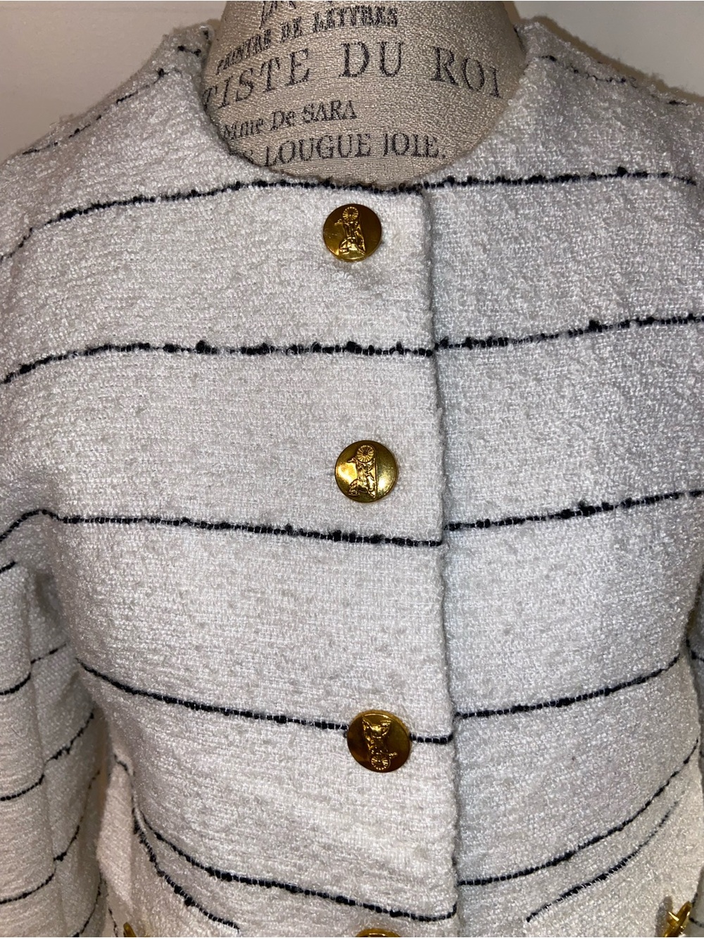 Cream Bouclé Striped Jacket with Gold Buttons s-m